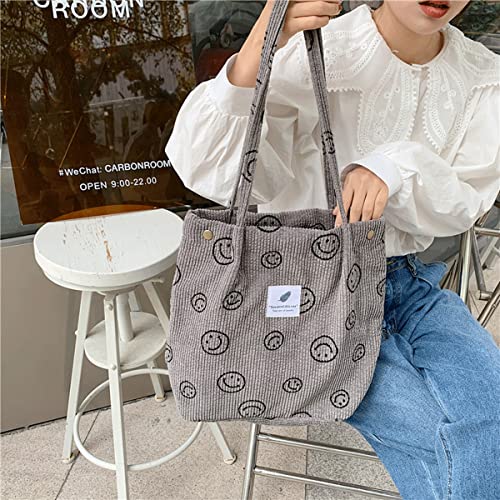 JARKJARD Corduroy Aesthetic Cute Tote Shoulder Bag for Teen Girls School - color: Grey