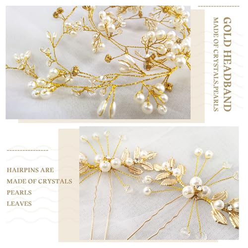 Sliver Brides Hair Vine Headband Head Pieces for Women - color: Gold