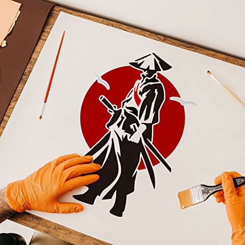 FINGERINSPIRE Chinese Swordsman Samurai Stencil - 29.7x21cm China Heroes Drawing Stencil for Painting on Wood, Fabric, Paper, Wall