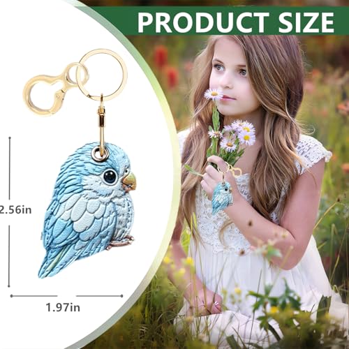 BORKUANA PU Leather Keychain holder Protective Case Compatible with AirTag - color: Blue White Parrot