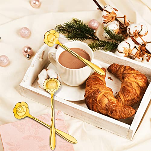 Eboot 40 Pcs Gold Flower Tea Spoons Set Stainless Steel Coffee Sugar Spoons - color: Gold