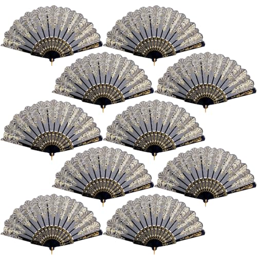 QIRMIZI 30 Pack Folding Handheld Fans,Silk Spanish Fan, Perfect for Weddings, Parties, and Dancing,Black - color: Black, size: 30 PACK