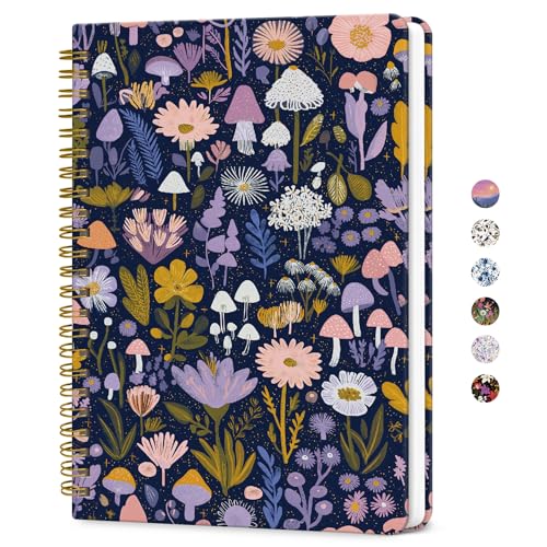 ZOTIA Lined Spiral Journal for Women, A5 Pretty Hardcover Notebook for Work, School & Office Writing, Aesthetic Writing Journal College Ruled, 140 Pages, 5.8" x 8.3", Mushroom Garden - color: C-Mushroom Garden