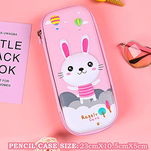 3D Rabbit Pencil Case for Kids Girls, Waterproof Pencil Box with Compartments Pen Pouch (Pink) - color: Rabbit