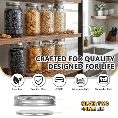 64oz Glass Mason Jars Wide Mouth 3-Pack with Airtight & Leakproof Lids - color: Clear01-64oz
