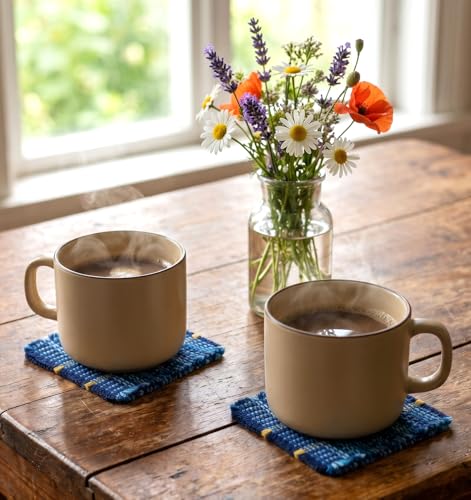 8 Pcs Cloth Coasters for Drinks, Blue Coasters Handcrafted Cotton Coastal Farmhouse Table Decor for Coffee, Tea & Cocktails, Housewarming Gift