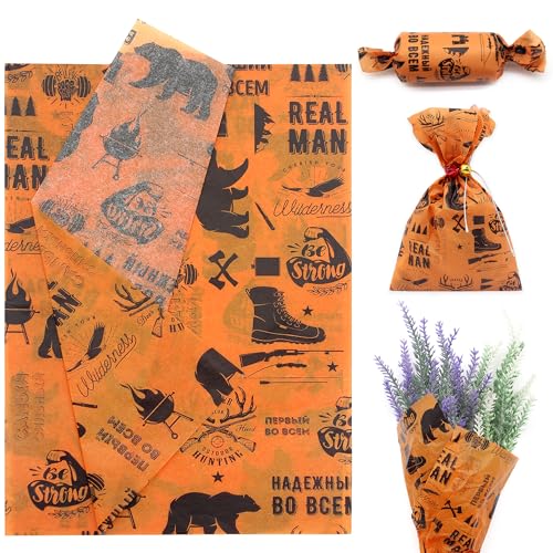 Benvo Big Tissue Paper 20x29 Inch - 20 Sheets Decoupage Craft Paper for Gift Wrapping, Letter DIY Art Projects, Spring Wedding, Birthday & Baby Shower Decorations(Style Q) - color: Orange Letter and Man Print