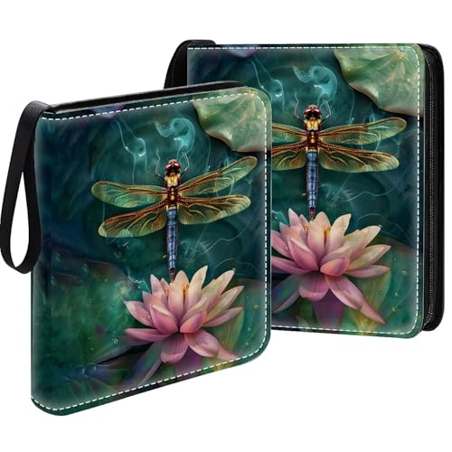 Card Binder 900 Pockets, 50 Sleeves Large Binder Trading Cards Holder 9 Pocket, Storage Organizer, Album Folder Case Protector Collector Gift Colourful Dragonfly Pink Lily Pads Resting - color: Colourful Dragonfly Pink Lily Pads Resting, size: 9 Pocket