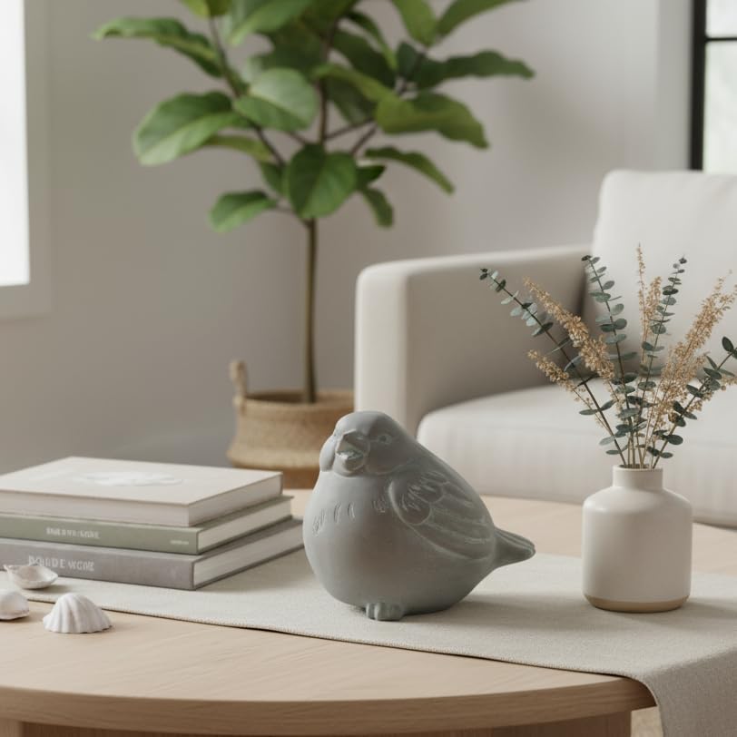 Cement Sitting Bird Figurine, Gray Concrete Finish (7.5 X 6 X 6.75 In.) - size: 7.5"L x 6"W x 6.75"H