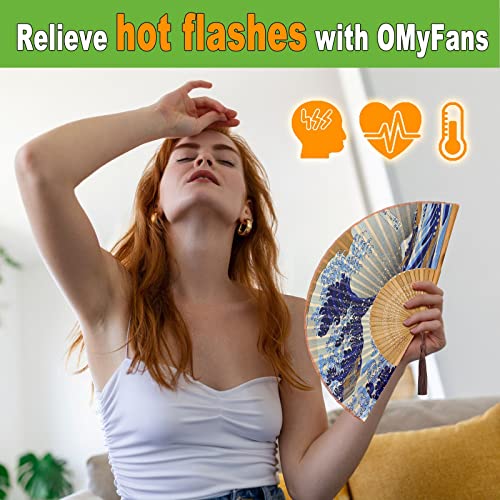 Hand Fan for Women Foldable - Folding Chinese Japanese Vintage Bamboo Silk Fan - Ideal for Hot Flashes, Church, EDM, Festivals, Dancing and Gifts (Kanagawa Wave) - color: Kanagawa Wave