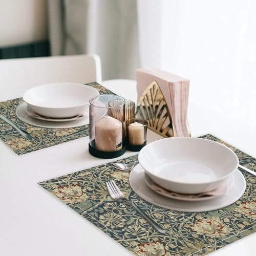Retro Floral Placemats,Vintage Rustic French William Morris Art Fritillary Floral Table Mats 4 Pcs Non-Slip Heat Resistant Dining Room Tabletop Decor for Seasonal Outdoor Party,12x18 Inch - color: Retro Floral, size: 12x18"Placemats x4