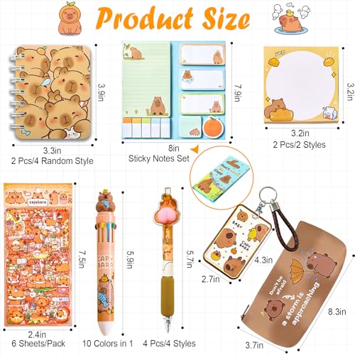 659Pcs Cute Capybara Stationery Set, Kawaii Animals Supplies for Boys Girls Includes Fun Pencil Case Pen, Cartoon Sticky Notes Notebooks Stickers Card Case As Capybara Gifts - style: Capybara