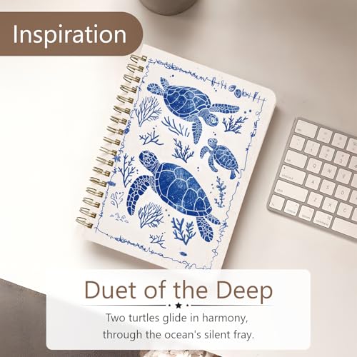 Cute Spiral Notebook Journal A5 6x9 Note Book with Pocket, Turtle - color: Save Turtle