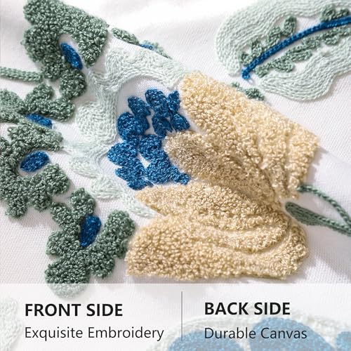 LUOYEHK Embroidered Decorative Throw Pillow Covers 18x18 Inch Pack of 2 Spring Farmhouse Floral Square Pillowcase Canvas Cushion Cover for Couch Sofa Bed Living Room（Blue Dragon Flower） - color: Blue Dragon Flower