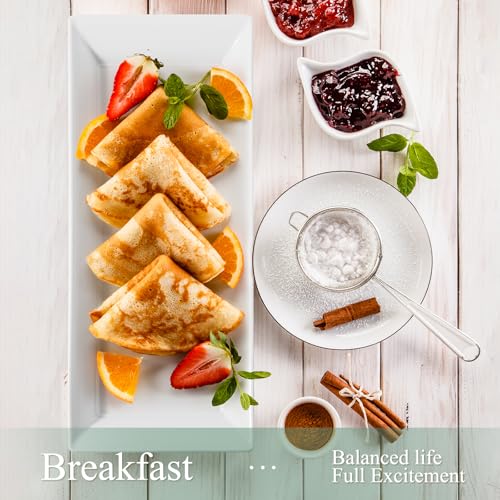 14" Rectangular Platters Set of 4, White Ceramic Platters, Large Serving Plates for Party, Entertaining, Wedding, Rectangle Serving Dishes for Steak, Sushi, Appetizer, Oven Dishwasher Safe - color: White 2