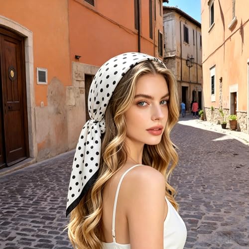 Silk Like Square Scarf for Women Men 27.5" - color: Black Dot
