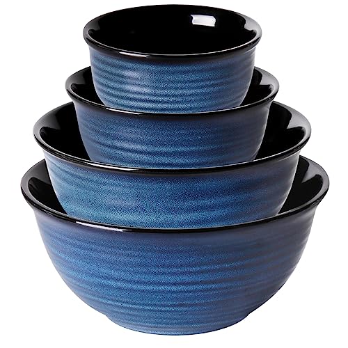 HASENSE Mixing Bowls for Cooking, Baking, Ceramic Serving Dishes Set of 4 for Salad, Fruits, Popcorn, Versatile Nesting Bowls for Housewarming Gift, 2.1/1.5/1.0/0.5 Qt, Dishwasher & Microwave Safe - color: Blue, size: 20+40+65+84 Ounce
