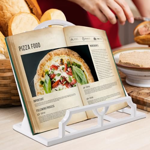 JOGREFUL Cast Iron Cookbook Stand, Kitchen Recipe Holder Trellis White - color: White, size: Quatrefoil Trellis