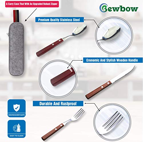 PREMIUM Stainless Steel Travel Utensils Set with Case, 3pc Full Size Fork