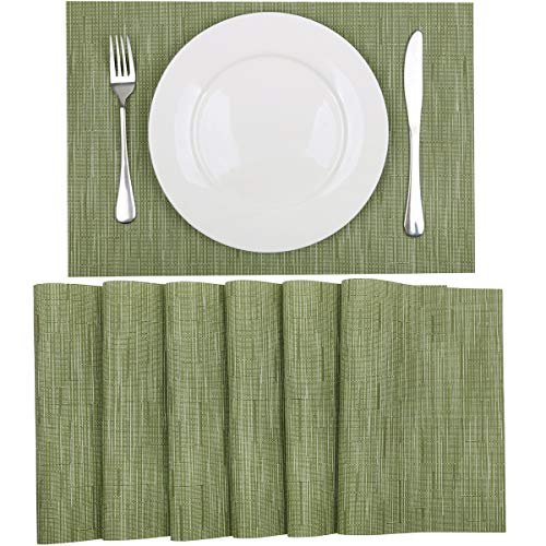 SHACOS Placemats Set of 6 Woven Vinyl Place Mats for Dining Table Wipe Clean Non Slip Christmas Table Mats (6, Olive Green) - color: Olive Green, size: Set of 6