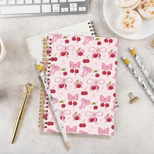 Coquette Cherry Spiral Notebook for Women,Pink Bow School Journal - color: Cherry - Pink bow 1