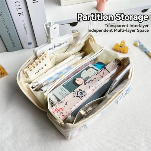 Pencil Pouch Multi-Layer Large Capacity Capybara Print Quirky Fun Cute (Beige-1), TM240315-1(2)-test-1 - color: A