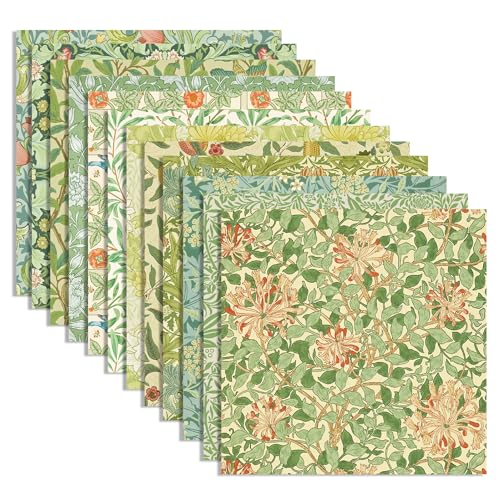 24 Sheets William Morris Floral Pattern Paper William Morris Floral Scrapbook Paper Pad 12'' x 12'' Green Vines and Flowers Patterned Double-Sided Cardstock Paper for Background Card Making Origami