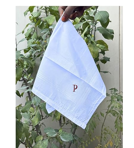Monogrammed Handkerchiefs for Men 3-Pack Cotton, White Hankies - color: P
