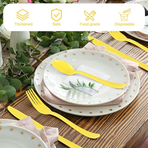 Kochorie 300 Pieces Yellow Plastic Silverware, Disposable Plastic Utensils - color: Yellow