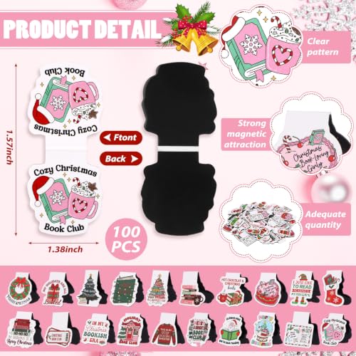 Resurhang 100pcs Christmas Magnetic Bookmarks for Kids Funny Funny Magnet Bookmark in 20 Designs 1.38 Inches Christmas Gifts for Read Club and Books Lover Gift Supplies - style: Christmas