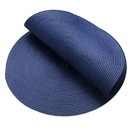 AHHFSMEI Round Placemats Set of 6 Heat Resistant Washable Non-Slip Woven Braided Table Mats for Dining Table Kitchen & Home Decor (Navy Blue) - color: Navy Blue, size: Set of 6