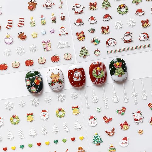 Okiyomi Christmas Nail Stickers for Kids, 3D Glow in the Dark, 4 Sheets - color: 5d Christmas