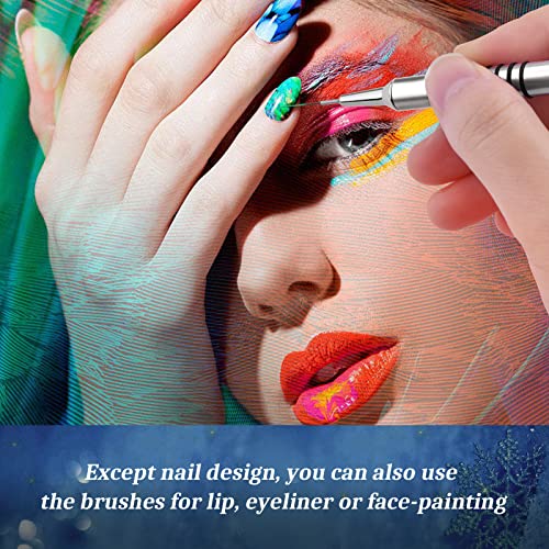 Nail Art Liner Brushes Set, 6Pcs Nail Art Design Brush Striping Thin Long Lines | Dotting Drawing Pen, UV Gel Polish Painting Metal Handle Striper Brushes Size 5/7/9/11/20/25mm - color: Silver