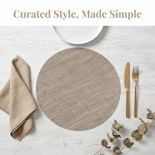 Round Imitation Bamboo PVC Placemats Set of 6,Countertop Protector - color: Light Brown