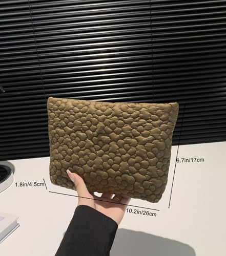 Puffy Quilted Makeup Bag, Cosmetic Bag, Travel Toiletry Organizer Pouch, Clutch for Wom (Brown Flower) - color: Brown Flower