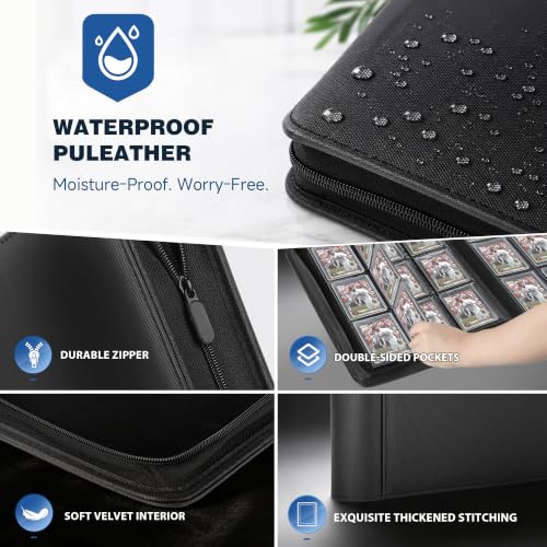 Toploader Binder 9 Pocket Holds 288 Toploaders, 204PCS Toploaders INCLUDED - color: Black 204 Toploaders