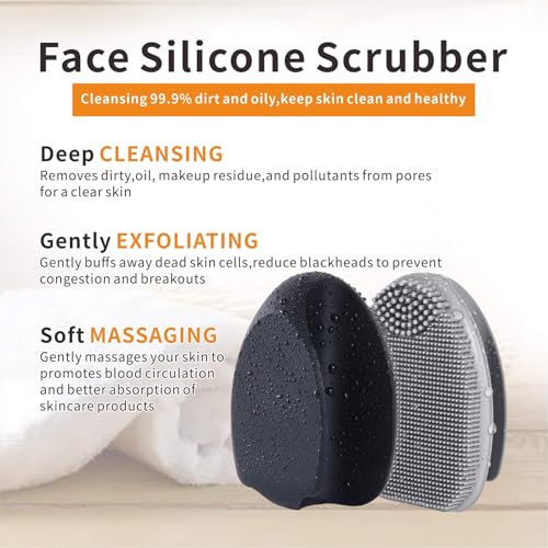 Soft Silicone Face Scrubber,Facial Cleansing Brush,Facial Exfoliation Scrub for Massage Pore Cleansing Nose Blackhead Remover Deep Scrubbing for All Kinds of Skins Men and Women - color: Black+gray