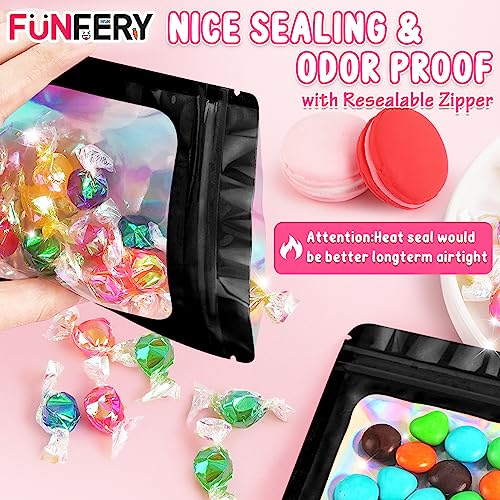 Funfery 100 Pack Resealable Bags Clear Holographic Bags,Smell Proof,Black - color: Black, size: 2.4x3.9 inch