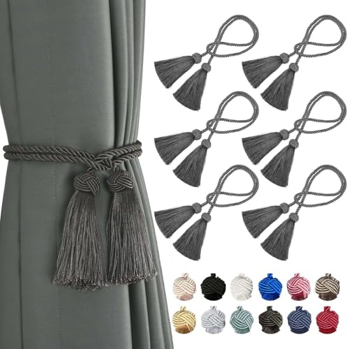 BEL AVENIR 6 Pack Handmade Rope Tassel Curtain Tiebacks - color: Charcoal, size: 6 Pack