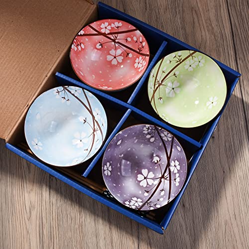 Porcelain Rice Bowl with Chopsticks Set of 4, 4.45'' Small Bowls - color: XH