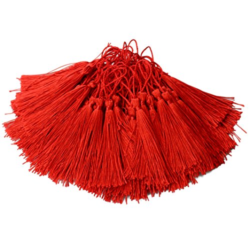 100Pcs 5 Inch Silky Bookmark Tassels for Jewelry, Souvenir(Dark Red) - color: Red
