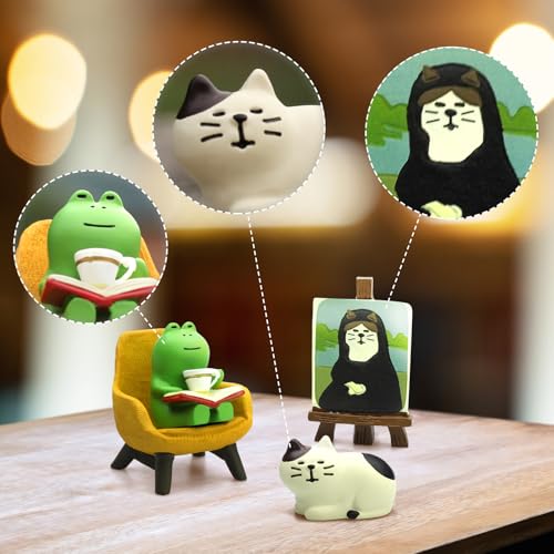 RAQWI Frog Reading Figurines Set of 4, Resin Mini Desk Decor, Reader Gift - color: First Set