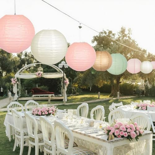 Sage Green Pink Paper Lanterns Decorative 12pcs Wedding Hanging Decorations for Bridal Shower Birthday Rustic Party Neutral Baby Shower Sage Green Home Decor - color: sage green,pink,gold,white