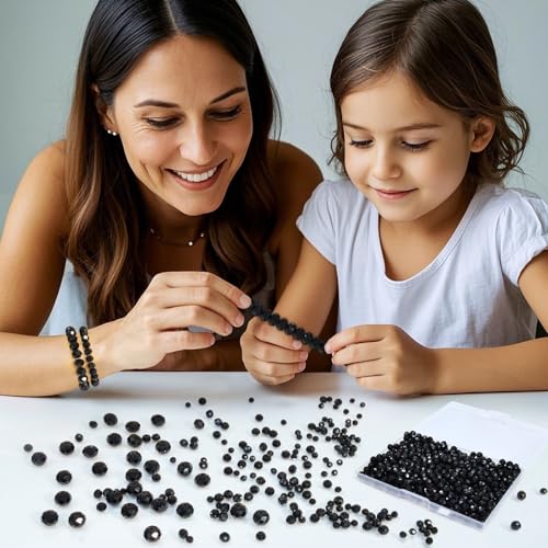 800Pcs 4/6/8/10mm Round Crystal Glass Beads for DIY Jewelry, Ideal for Bracelets, Necklaces, Pendants, and Handmade Craft Projects(Black) - color: Black, size: 4/6/8/10mm 800pcs