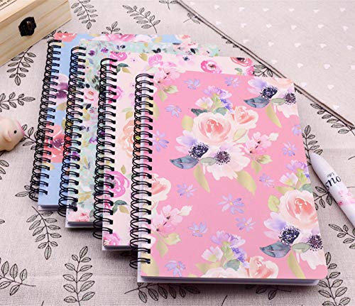 Yansanido Spiral Notebook, 4 Pcs A5 Thick Flower Design Hardcover 8mm Ruled 4 Color 80 Sheets -160 Pages Journals for Study and Notes (flower) - style: flower