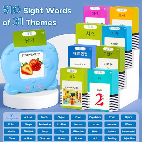 English Talking Flash Cards Bilingual for Kids - Korean, Blue - color: Korean, size: Blue