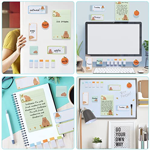 Xqumoi Don't Worry Be Capy Sticky Notes Set, 550 Sheets, CAPY and Orange Pattern Self-Stick Notes Pads Animal Divider Tabs Bundle Writing Memo Pads Back to School Office Supplies Small Gift - color: 1pack-capy