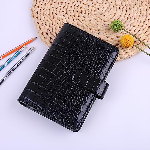 A6 Crocodile Budget Binder 2 Pcs - PU Leather Notebook With Hidden Snap Buckle, Small 6 Ring Refillable Journal, Black & Beige - color: Black & Beige, size: A6