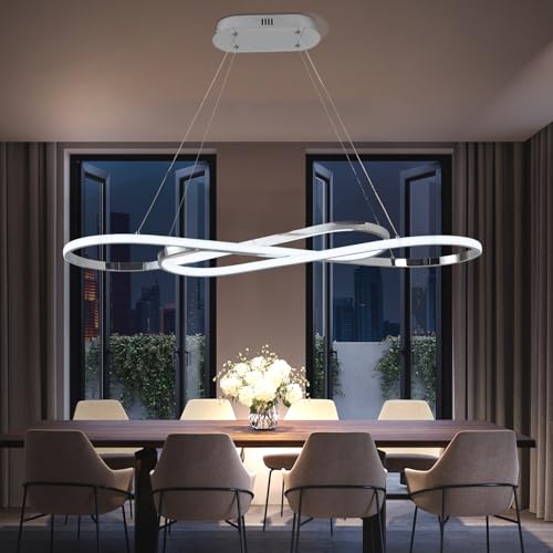 Modern Chandelier,Led Chandelier for Kitchen Island Lighting,Modern Led Pendant Light for Kitchen Island Chandelier Over Table,Dimmable Modern Chandeliers for Dining Room Light Fixture with Remote - color: Electroplated Chrome, size: 39.37in