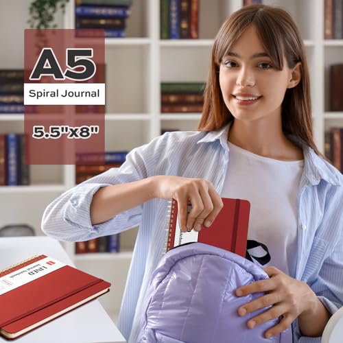 deli Crimson Lined Spiral Journal Notebook, 160 Pages, A5 (5.5"x8") Hardcover Writing Notebook, College Ruled Spiral Bound Journal for Women & Men - Perfect for Work, School, Office & Note Taking - color: Crimson